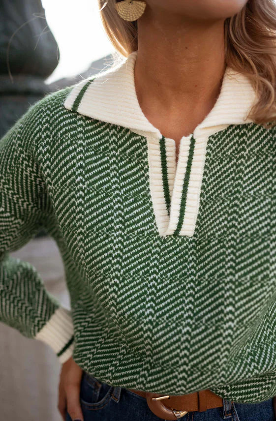 Emilia™ | Zelena Pulover s V-izrezom