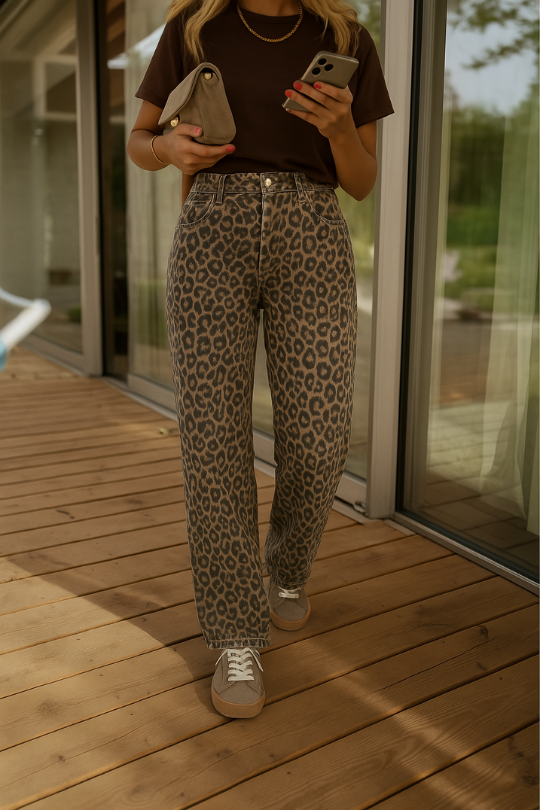 Nadina™ | hlače s prorezom i leopard uzorkom