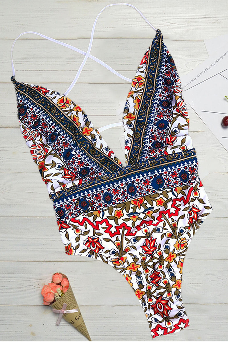 Kupaći Kostim s Boho Uzorkom i V-Izrezom