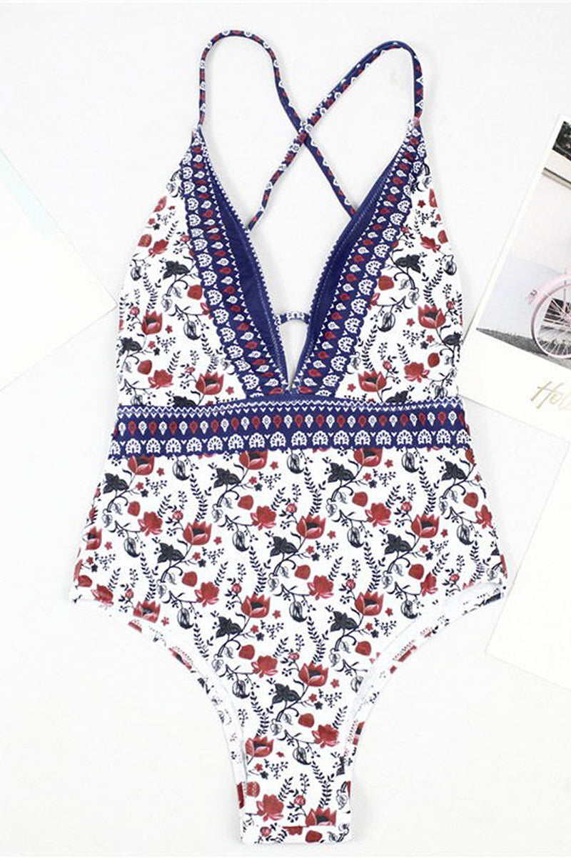 Kupaći Kostim s Boho Uzorkom i V-Izrezom